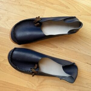 Fisca Ladies Shoes Drivers Blue Pebbled Leather Casual Flat Loafer Size 7 Rare